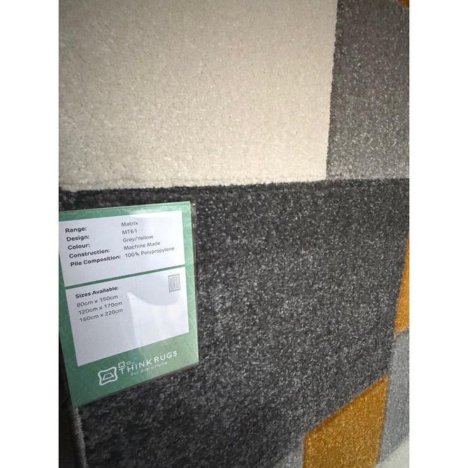 Matrix MT61 Modern Geometric Blocks Carved Soft Textured Easy-Care Durable Polypropylene Short Pile Grey/Yellow/Cream Rug