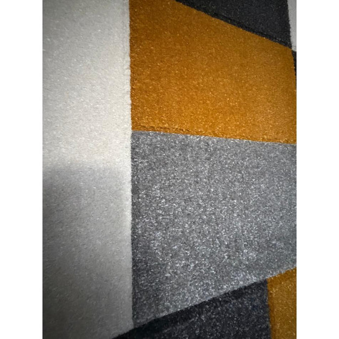 Matrix MT61 Modern Geometric Blocks Carved Soft Textured Easy-Care Durable Polypropylene Short Pile Grey/Yellow/Cream Rug