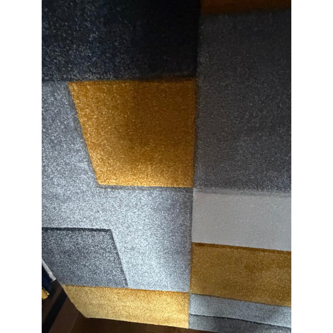 Matrix MT61 Modern Geometric Blocks Carved Soft Textured Easy-Care Durable Polypropylene Short Pile Grey/Yellow/Cream Rug