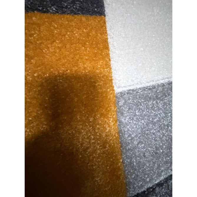 Matrix MT61 Modern Geometric Blocks Carved Soft Textured Easy-Care Durable Polypropylene Short Pile Grey/Yellow/Cream Rug