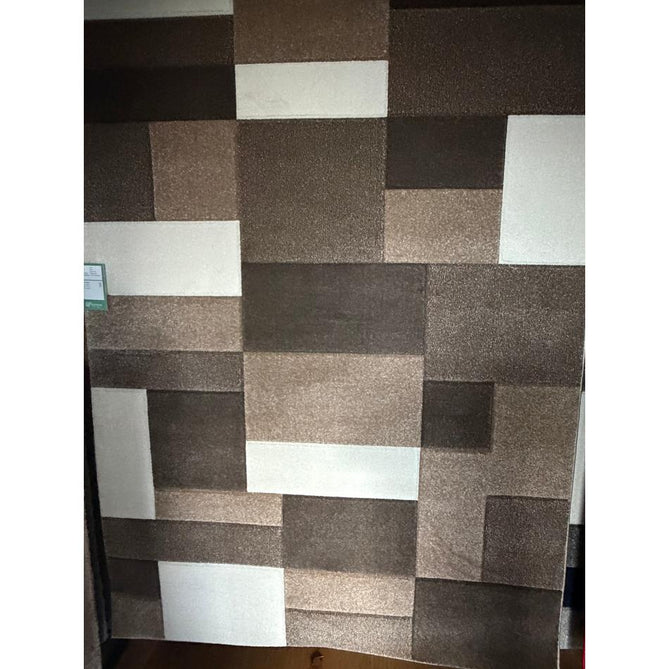 Matrix MT61 Modern Geometric Blocks Carved Soft Textured Easy-Care Durable Polypropylene Short Pile Brown/Beige/Cream Rug