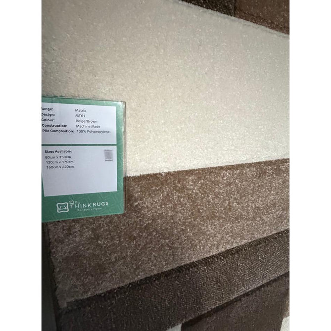 Matrix MT61 Modern Geometric Blocks Carved Soft Textured Easy-Care Durable Polypropylene Short Pile Brown/Beige/Cream Rug