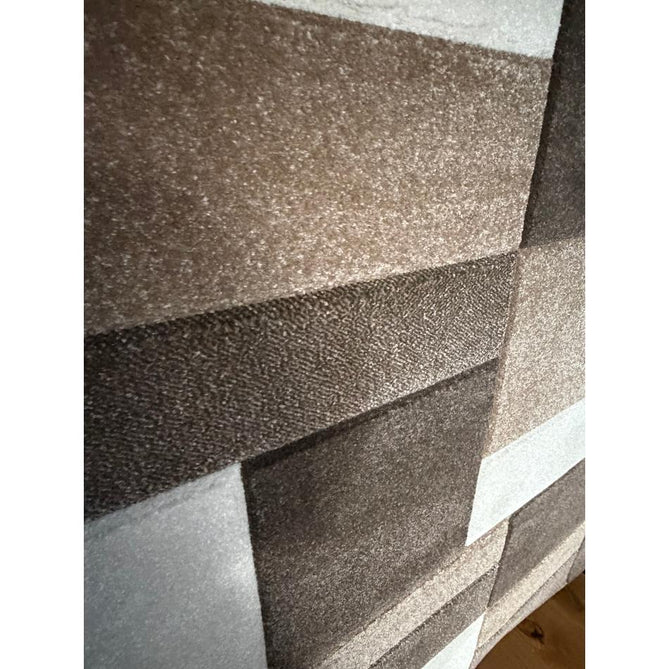 Matrix MT61 Modern Geometric Blocks Carved Soft Textured Easy-Care Durable Polypropylene Short Pile Brown/Beige/Cream Rug