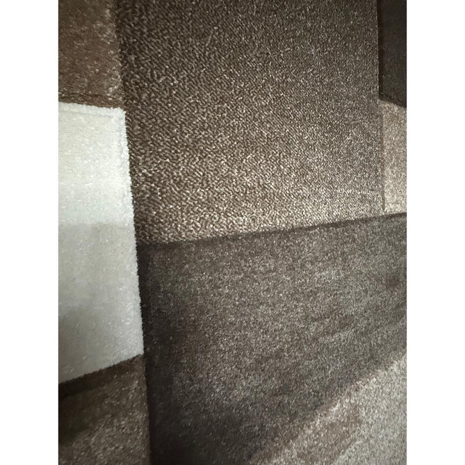 Matrix MT61 Modern Geometric Blocks Carved Soft Textured Easy-Care Durable Polypropylene Short Pile Brown/Beige/Cream Rug