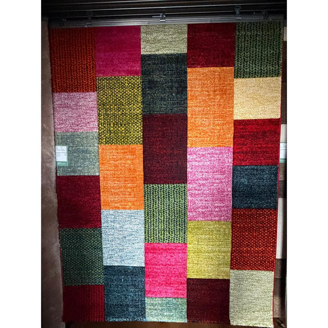 Brooklyn 21830 Modern Geometric Square Patchwork Blocks Soft Carved Durable Short Pile Multicolour Rug