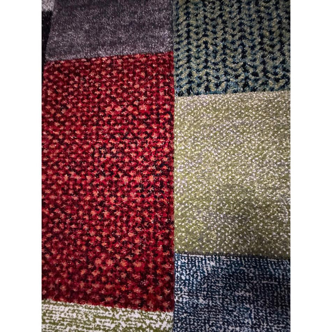 Brooklyn 21830 Modern Geometric Square Patchwork Blocks Soft Carved Durable Short Pile Grey/Multicolour Rug