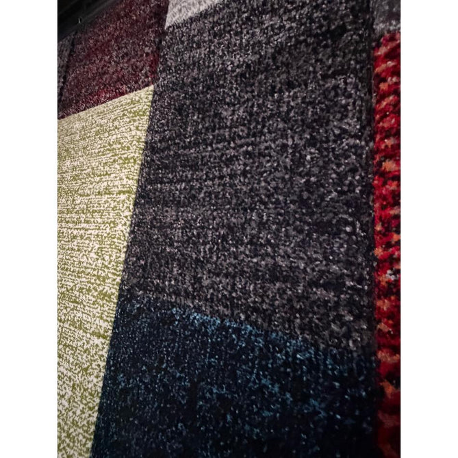 Brooklyn 21830 Modern Geometric Square Patchwork Blocks Soft Carved Durable Short Pile Grey/Multicolour Rug