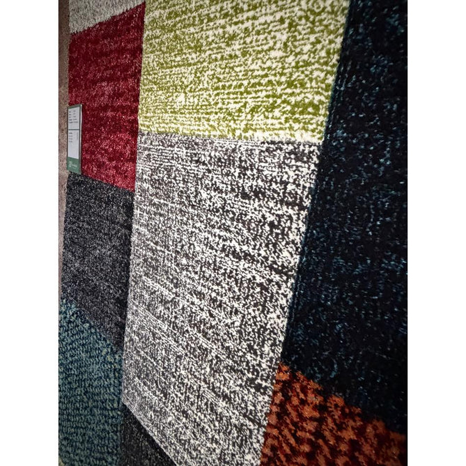 Brooklyn 21830 Modern Geometric Square Patchwork Blocks Soft Carved Durable Short Pile Grey/Multicolour Rug