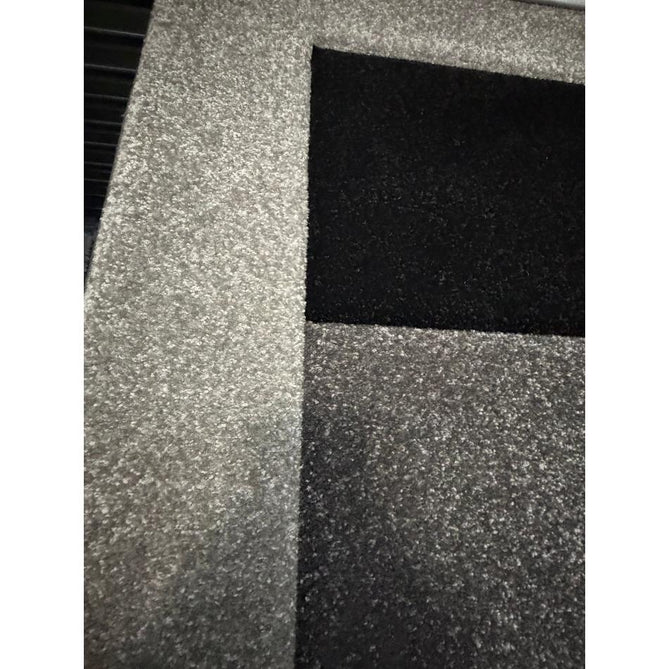 Brooklyn BRK04 Modern Geometric Patchwork Blocks Border Soft Carved Durable Short Pile Grey/DarkGrey/Cream Rug