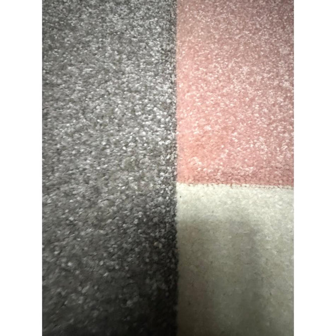Brooklyn BRK04 Modern Geometric Patchwork Blocks Border Soft Carved Durable Short Pile Grey/Rose/Cream Rug