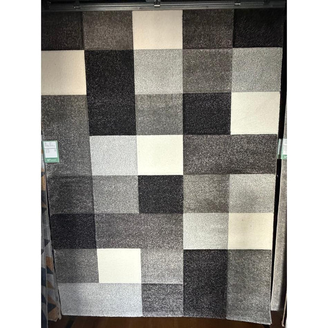 Brooklyn 646 Modern Geometric Tile Blocks Soft Carved Durable Short Pile Grey/Cream Rug
