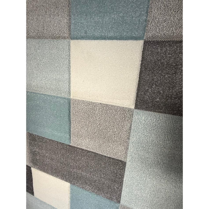Brooklyn 646 Modern Geometric Tile Blocks Soft Hand-Carved Beige/Blue/Cream Rug