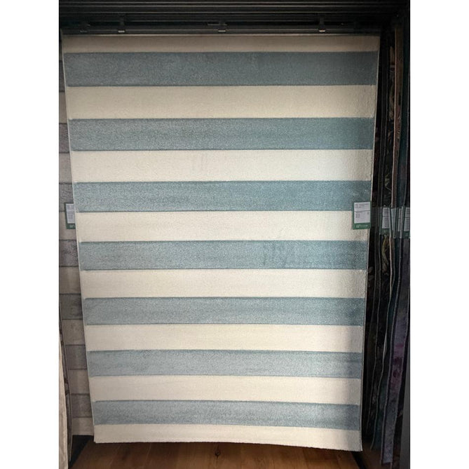 Catherine Lansfield Cove Stripe Modern Linear Durable Easy-Care Carved High Density Polyproplyene Blue/Cream Rug