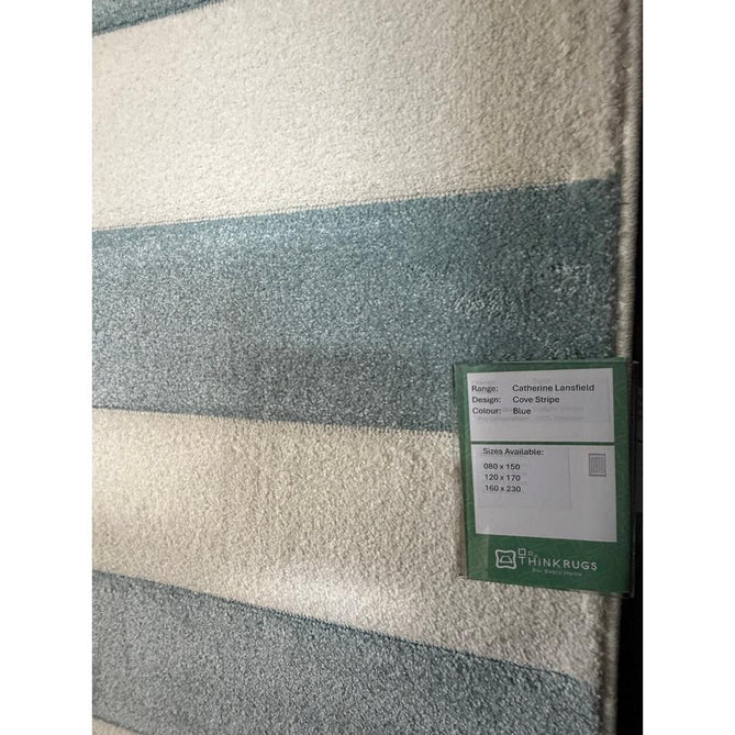Catherine Lansfield Cove Stripe Modern Linear Durable Easy-Care Carved High Density Polyproplyene Blue/Cream Rug