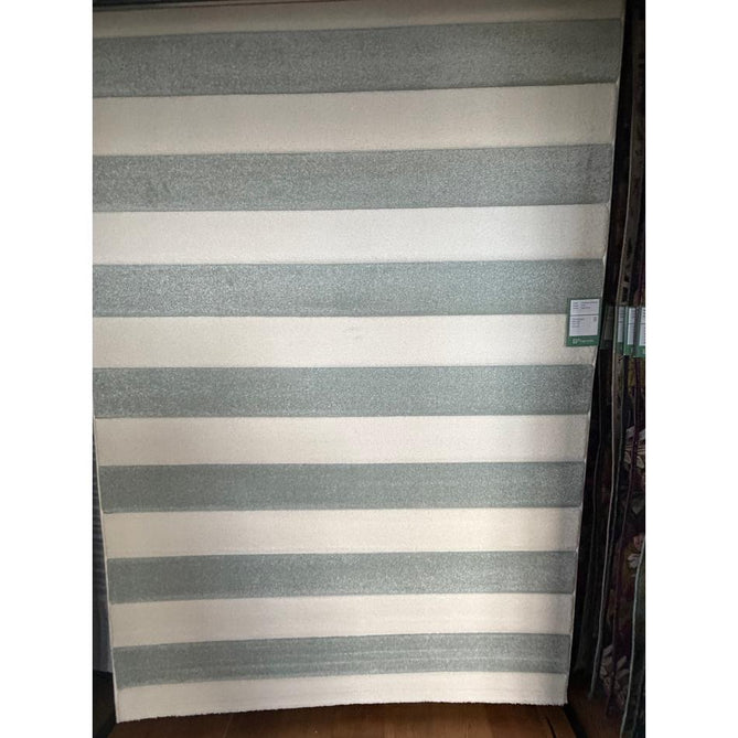 Catherine Lansfield Cove Stripe Modern Linear Durable Easy-Care Carved High Density Polyproplyene Light Sage Green/Cream Rug