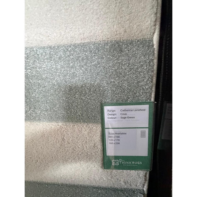 Catherine Lansfield Cove Stripe Modern Linear Durable Easy-Care Carved High Density Polyproplyene Light Sage Green/Cream Rug