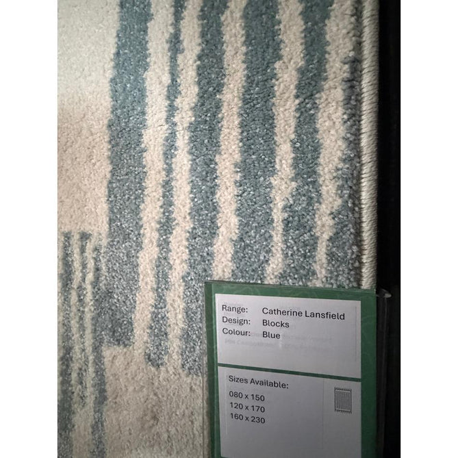 Catherine Lansfield Blocks Modern Geometric Durable Easy-Care Carved High Density Polyproplyene Blue/Cream Rug