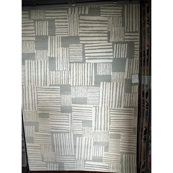 Catherine Lansfield Blocks Modern Geometric Durable Easy-Care Carved High Density Polyproplyene Light Sage Green/Cream Rug