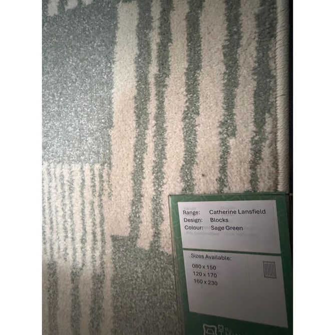 Catherine Lansfield Blocks Modern Geometric Durable Easy-Care Carved High Density Polyproplyene Light Sage Green/Cream Rug
