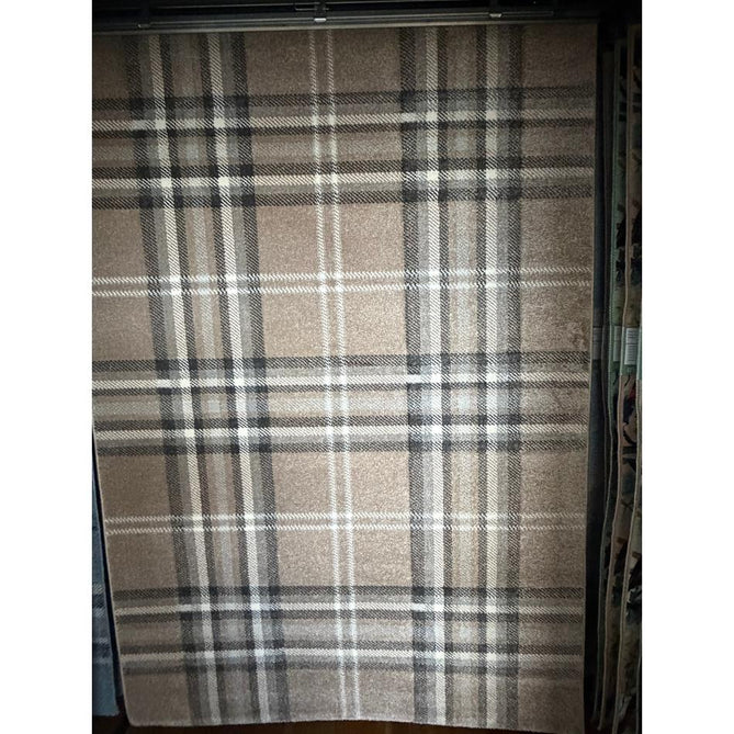 Catherine Lansfield Kelso Check Modern Geometric Tartan Durable Easy-Care Carved High Density Polyproplyene Warm Beige Rug