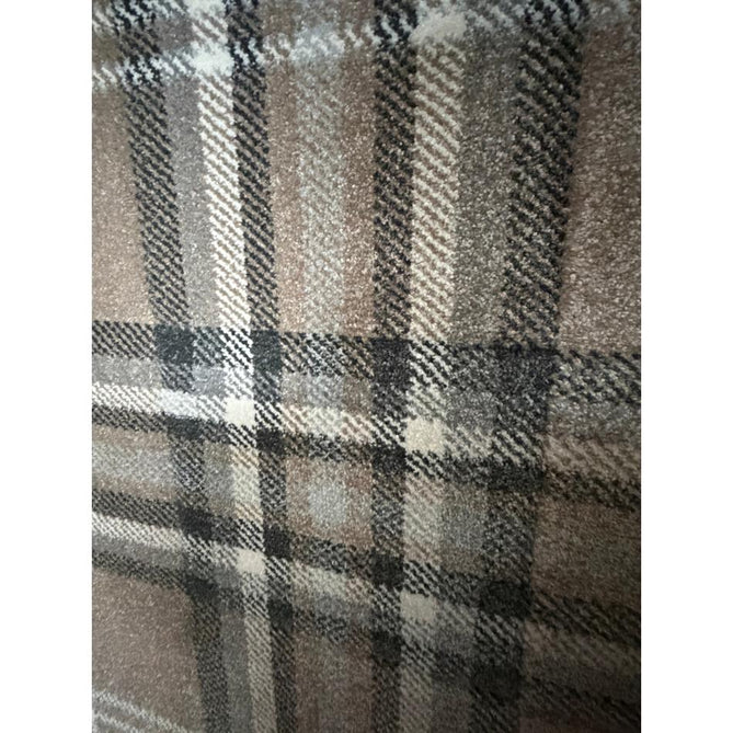 Catherine Lansfield Kelso Check Modern Geometric Tartan Durable Easy-Care Carved High Density Polyproplyene Warm Beige Rug