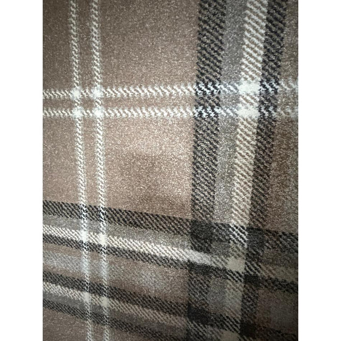 Catherine Lansfield Kelso Check Modern Geometric Tartan Durable Easy-Care Carved High Density Polyproplyene Warm Beige Rug