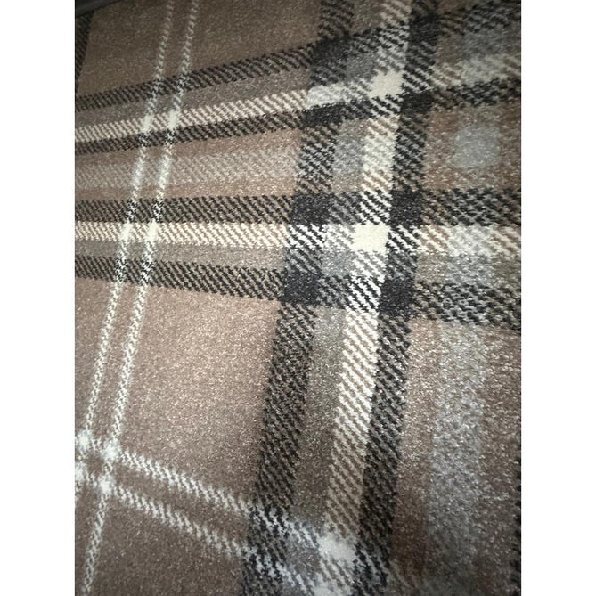 Catherine Lansfield Kelso Check Modern Geometric Tartan Durable Easy-Care Carved High Density Polyproplyene Warm Beige Rug