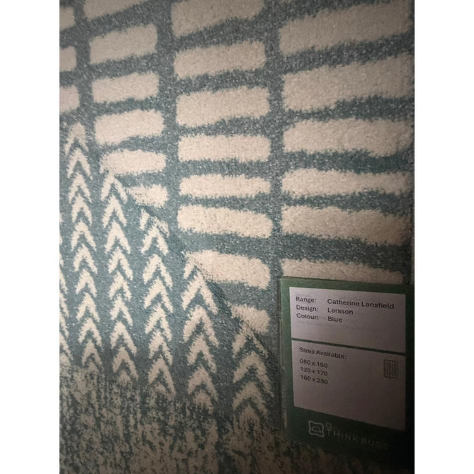 Catherine Lansfield Larsson Modern Abstract Durable Easy-Care Carved High Density Polyproplyene Blue/Cream Rug