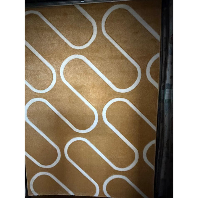 Catherine Lansfield Linear Curve Modern Geometric Durable Easy-Care Carved High Density Polyproplyene Ochre/Cream Rug