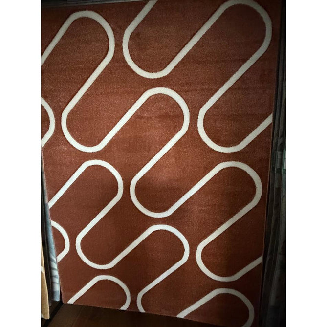 Catherine Lansfield Linear Curve Modern Geometric Durable Easy-Care Carved High Density Polyproplyene Terracotta/Cream Rug