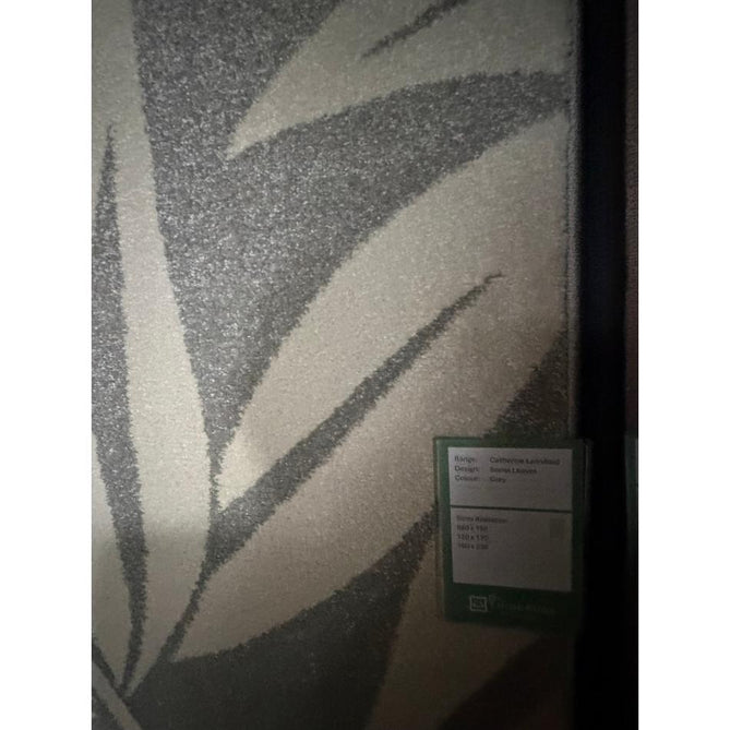 Catherine Lansfield Sorral Leaves Modern Botanical Floral Durable Easy-Care Carved High Density Polyproplyene Grey/Cream Rug