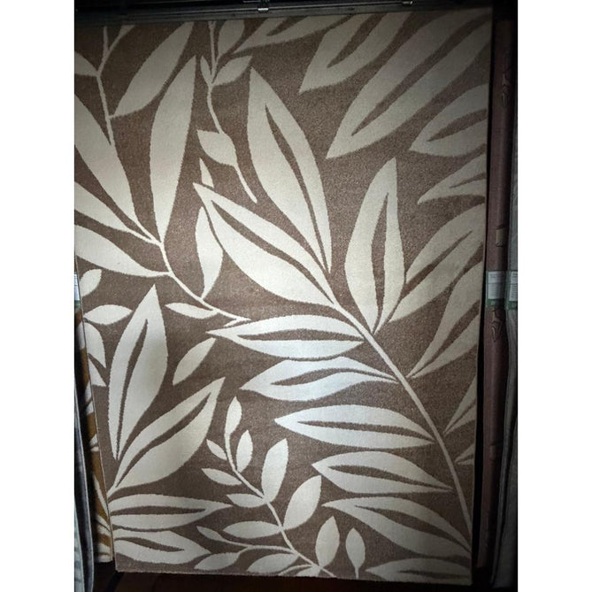 Catherine Lansfield Sorral Leaves Modern Botanical Floral Durable Easy-Care Carved High Density Polyproplyene Natural/Cream Rug