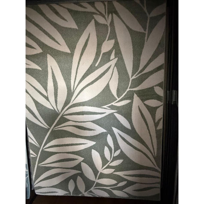 Catherine Lansfield Sorral Leaves Modern Botanical Floral Durable Easy-Care Carved High Density Polyproplyene Light Sage Green/Cream Rug