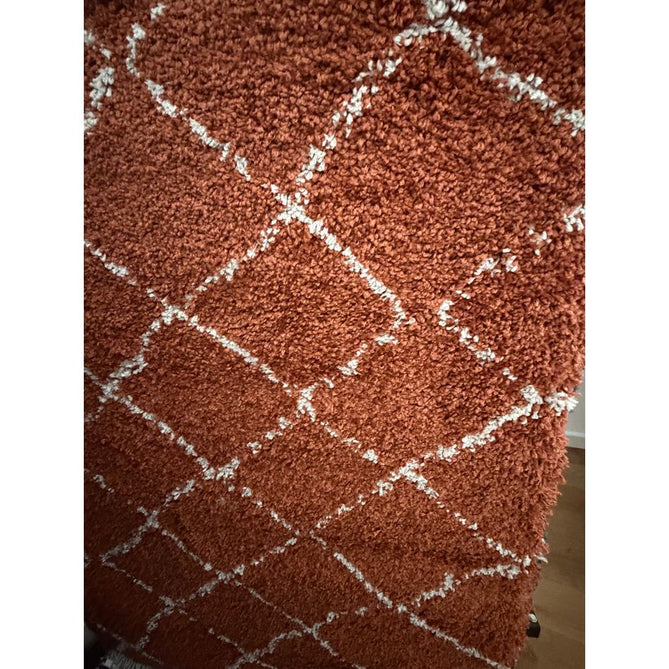 Boho 5413 Modern Moroccan Berber Textured Soft Plush Shaggy Rust Runner