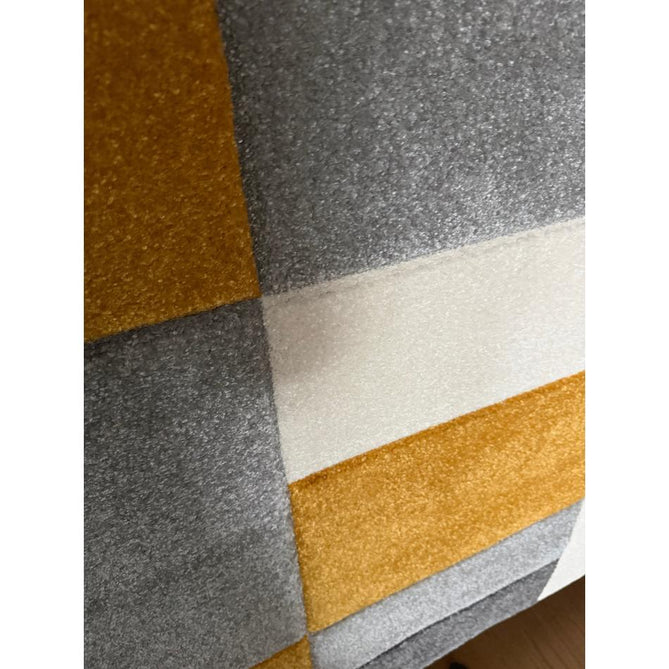 Matrix MT61 Modern Geometric Blocks Carved Soft Textured Easy-Care Durable Polypropylene Short Pile Grey/Yellow/Cream Rug