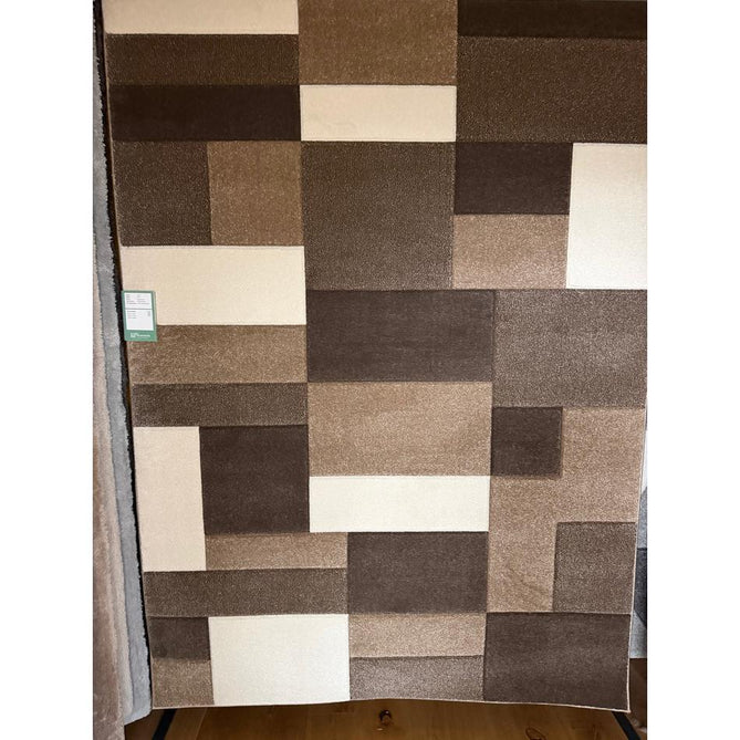 Matrix MT61 Modern Geometric Blocks Carved Soft Textured Easy-Care Durable Polypropylene Short Pile Brown/Beige/Cream Rug