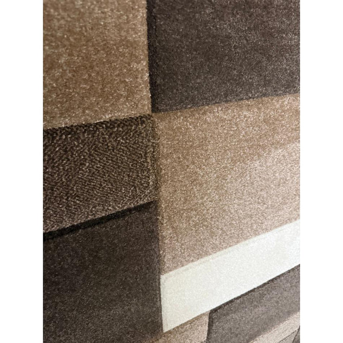 Matrix MT61 Modern Geometric Blocks Carved Soft Textured Easy-Care Durable Polypropylene Short Pile Brown/Beige/Cream Rug
