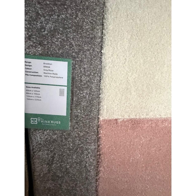 Brooklyn BRK04 Modern Geometric Patchwork Blocks Border Soft Carved Durable Short Pile Grey/Rose/Cream Rug