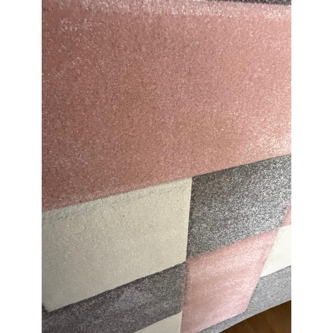 Brooklyn BRK04 Modern Geometric Patchwork Blocks Border Soft Carved Durable Short Pile Grey/Rose/Cream Rug