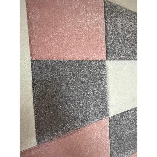 Brooklyn BRK04 Modern Geometric Patchwork Blocks Border Soft Carved Durable Short Pile Grey/Rose/Cream Rug
