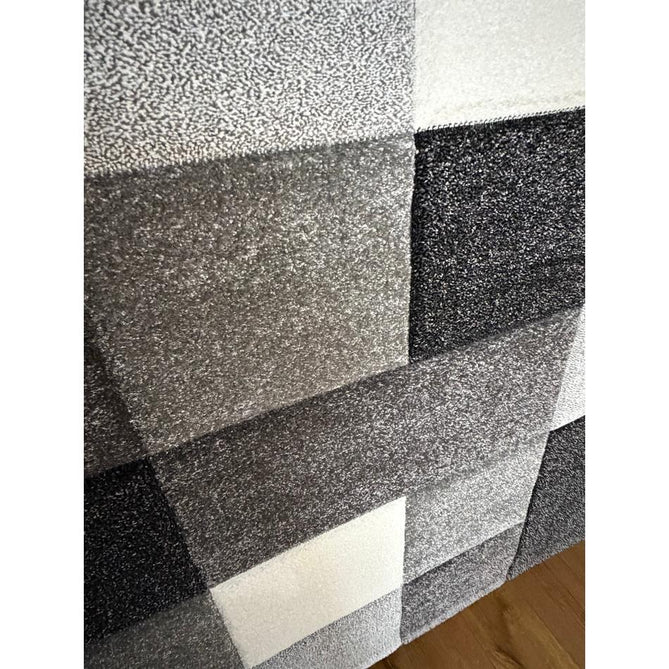 Brooklyn 646 Modern Geometric Tile Blocks Soft Carved Durable Short Pile Grey/Cream Rug