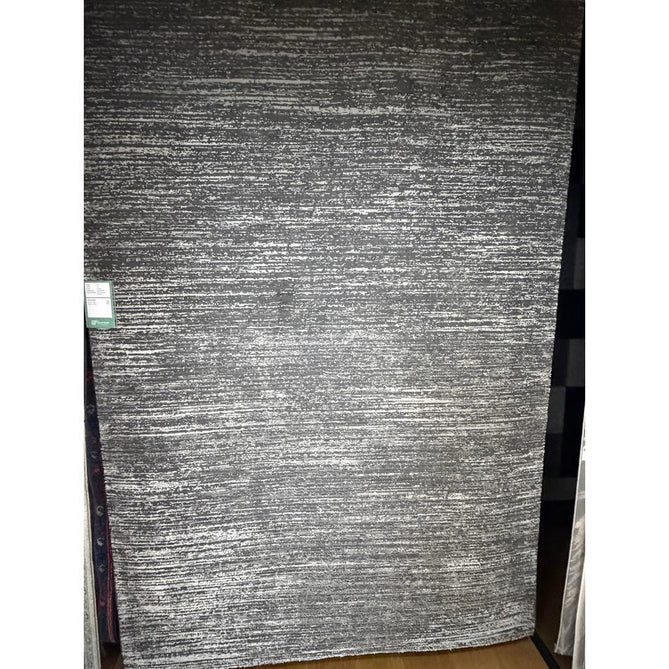 Washable Flores 1930 Modern Plain Tonal Lines Soft-Touch Textured Carved Hi-Lo Eco-Recycled Polyester Charcoal/Cream Rug