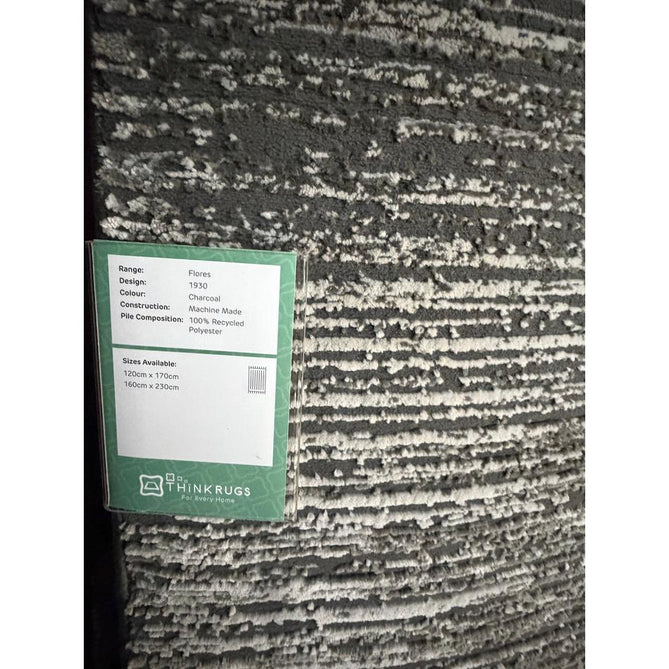 Washable Flores 1930 Modern Plain Tonal Lines Soft-Touch Textured Carved Hi-Lo Eco-Recycled Polyester Charcoal/Cream Rug