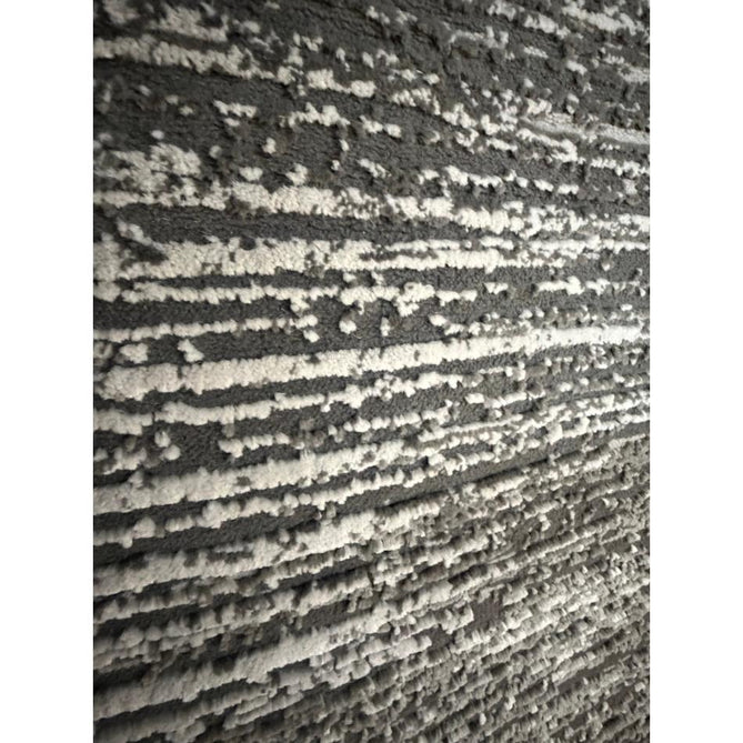 Washable Flores 1930 Modern Plain Tonal Lines Soft-Touch Textured Carved Hi-Lo Eco-Recycled Polyester Charcoal/Cream Rug