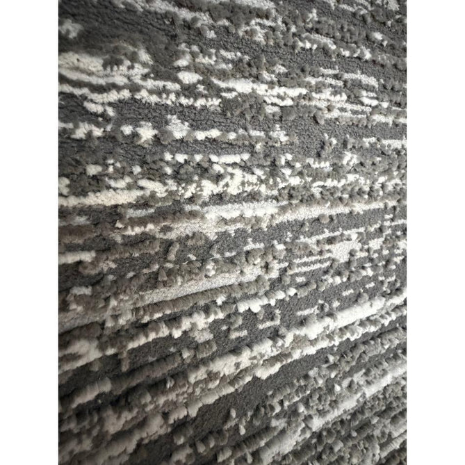 Washable Flores 1930 Modern Plain Tonal Lines Soft-Touch Textured Carved Hi-Lo Eco-Recycled Polyester Charcoal/Cream Rug