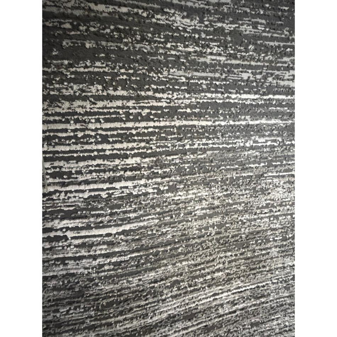 Washable Flores 1930 Modern Plain Tonal Lines Soft-Touch Textured Carved Hi-Lo Eco-Recycled Polyester Charcoal/Cream Rug