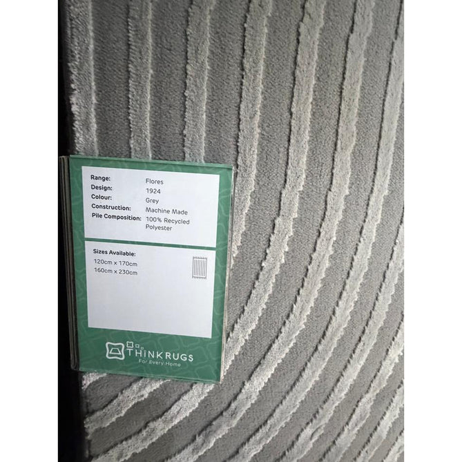 Washable Flores 1924 Modern Plain Geometric Spiral Soft-Touch Textured Carved Hi-Lo Eco-Recycled Polyester Grey/Light Grey Rug