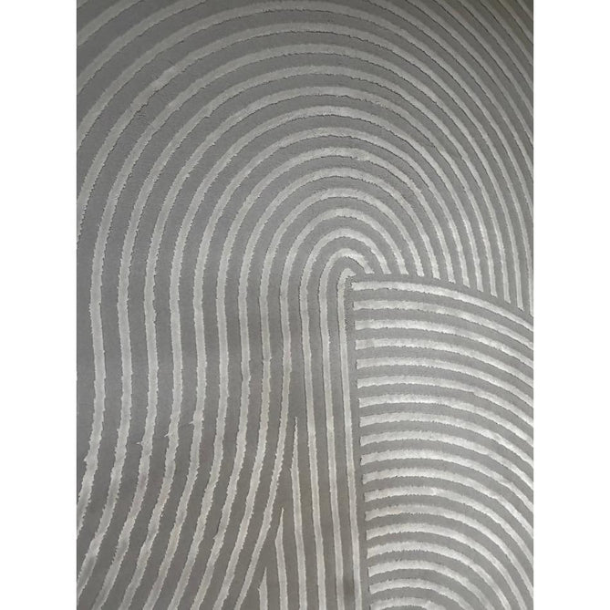 Washable Flores 1924 Modern Plain Geometric Spiral Soft-Touch Textured Carved Hi-Lo Eco-Recycled Polyester Grey/Light Grey Rug