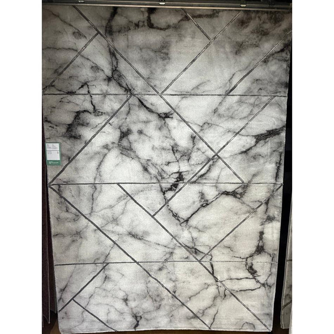 Craft 23299 Modern Geometric Marbled Soft Textured Grey/Ivory/Silver Rug