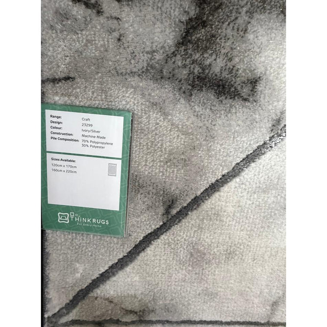 Craft 23299 Modern Geometric Marbled Soft Textured Grey/Ivory/Silver Rug